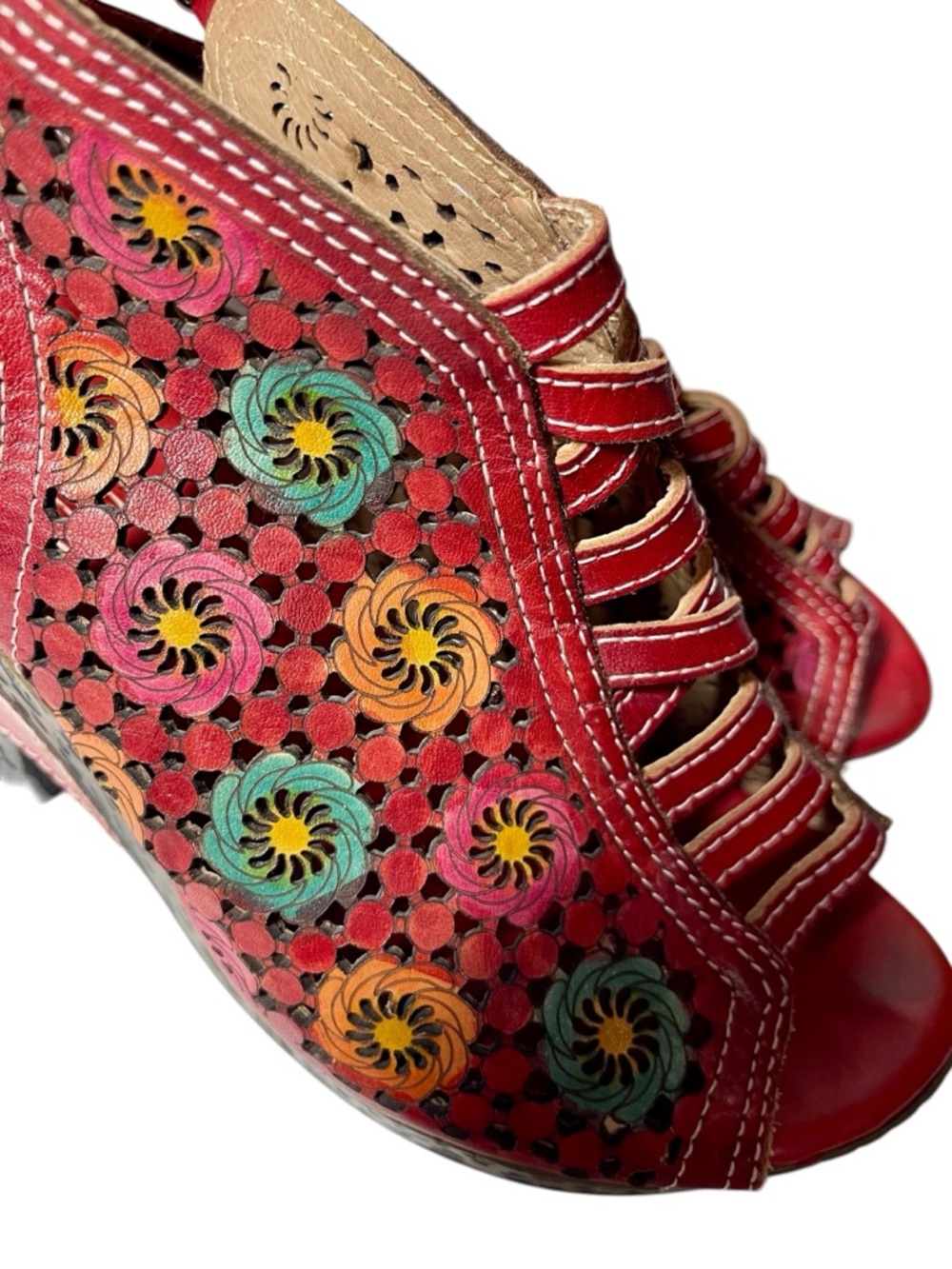 LArtiste Spring Step Pricilla Floral Cut-Out Leather Heeled Sandals 7.5 - Picture 9 of 10